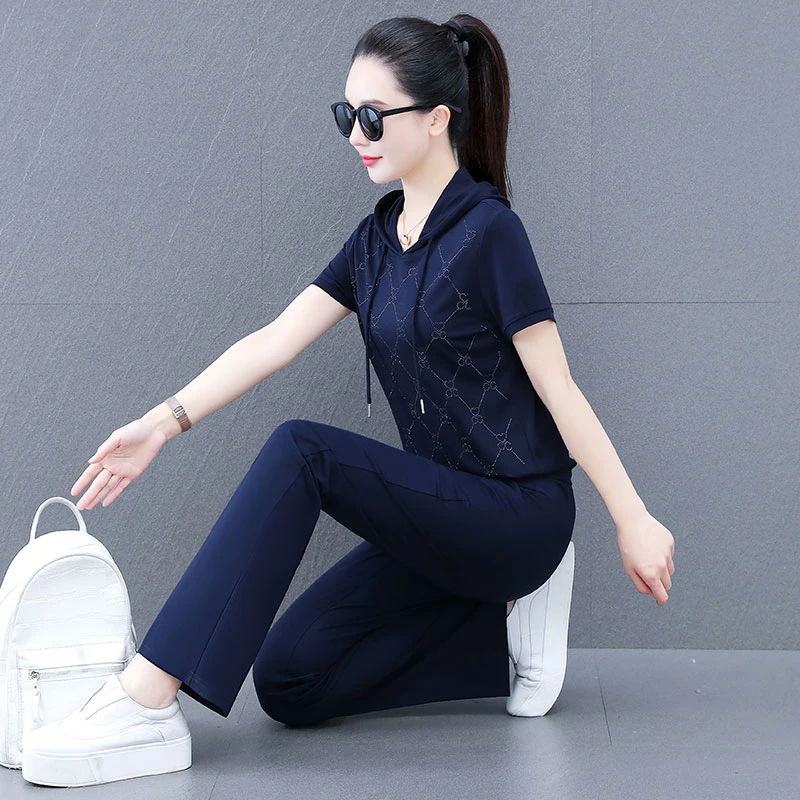 【3620】夏季爆款连帽时尚修身洋气减龄显瘦高品质休闲运动套装女装