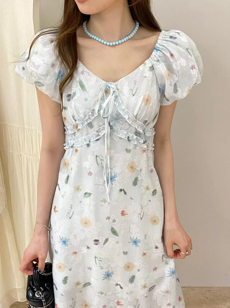 57330-夏季连衣裙碎花女夏季碎花连衣裙法式复古印花时尚