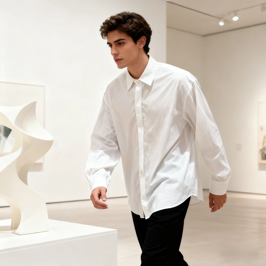 长袖落肩袖抗皱纯色免烫宽松男衬衫3033