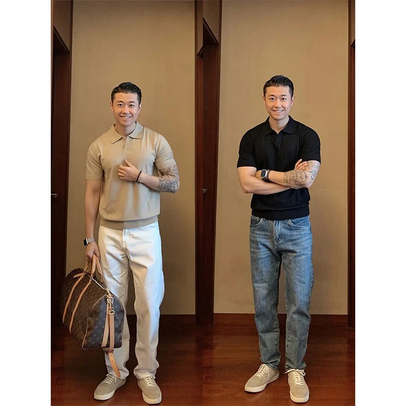 美式复古海鸥领针织POLO衫男夏季高级感通勤百搭修身正肩短袖t恤