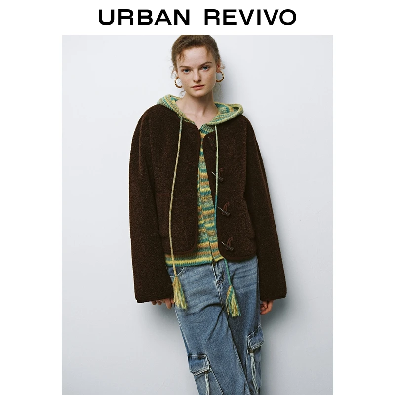 UR2026春季新款女装琥珀流光风羊角扣外套UYY150038+