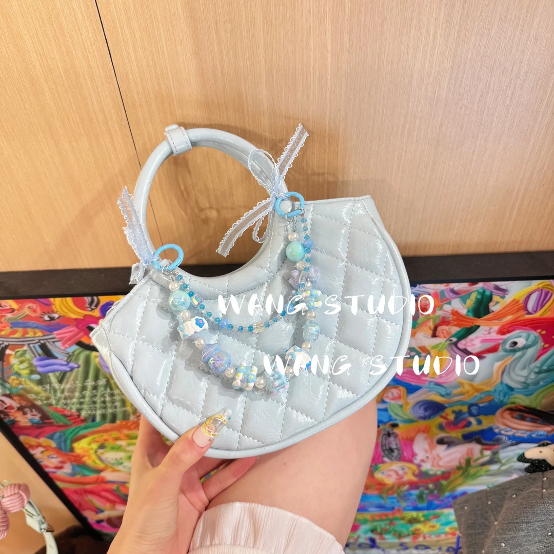 调调包包WANG STUDIO【SANQI MTIME 小众设计款 泡芙蓝菱格扇子包】