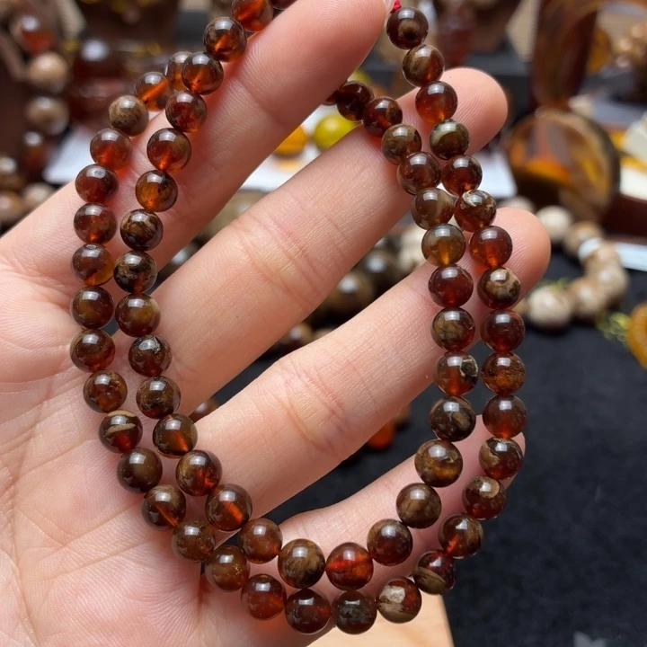 琥珀未镶嵌珠宝奇石6mm溶洞蜜妈妈链