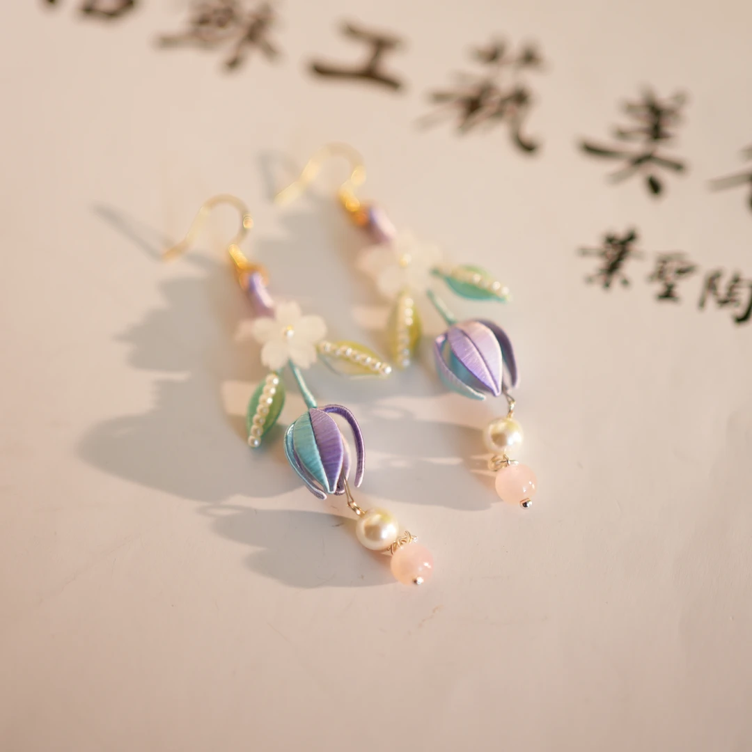 【铃兰花耳饰】蓝紫色 非遗缠花工艺 国风仙女礼品