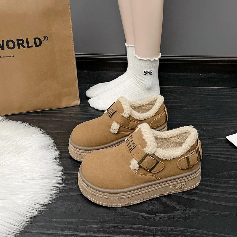 【新疆包邮】9913 一脚蹬真皮加绒翻羊羔毛保暖防滑厚底勃肯女鞋