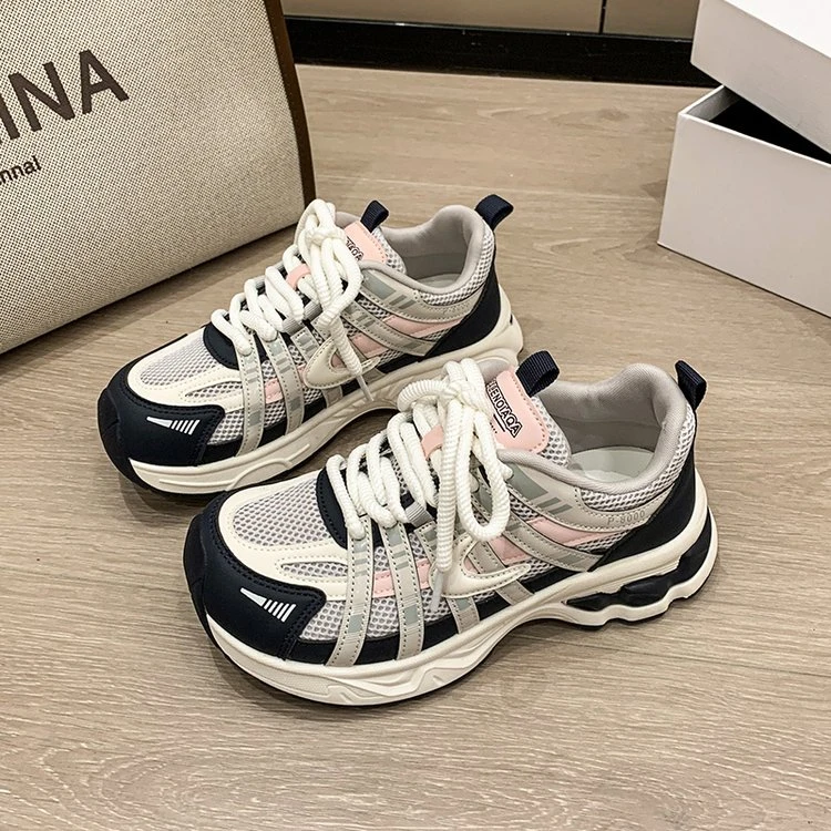 2025年秋季新款小个子松糕底休闲女鞋时尚系带运动轻便舒适老爹鞋