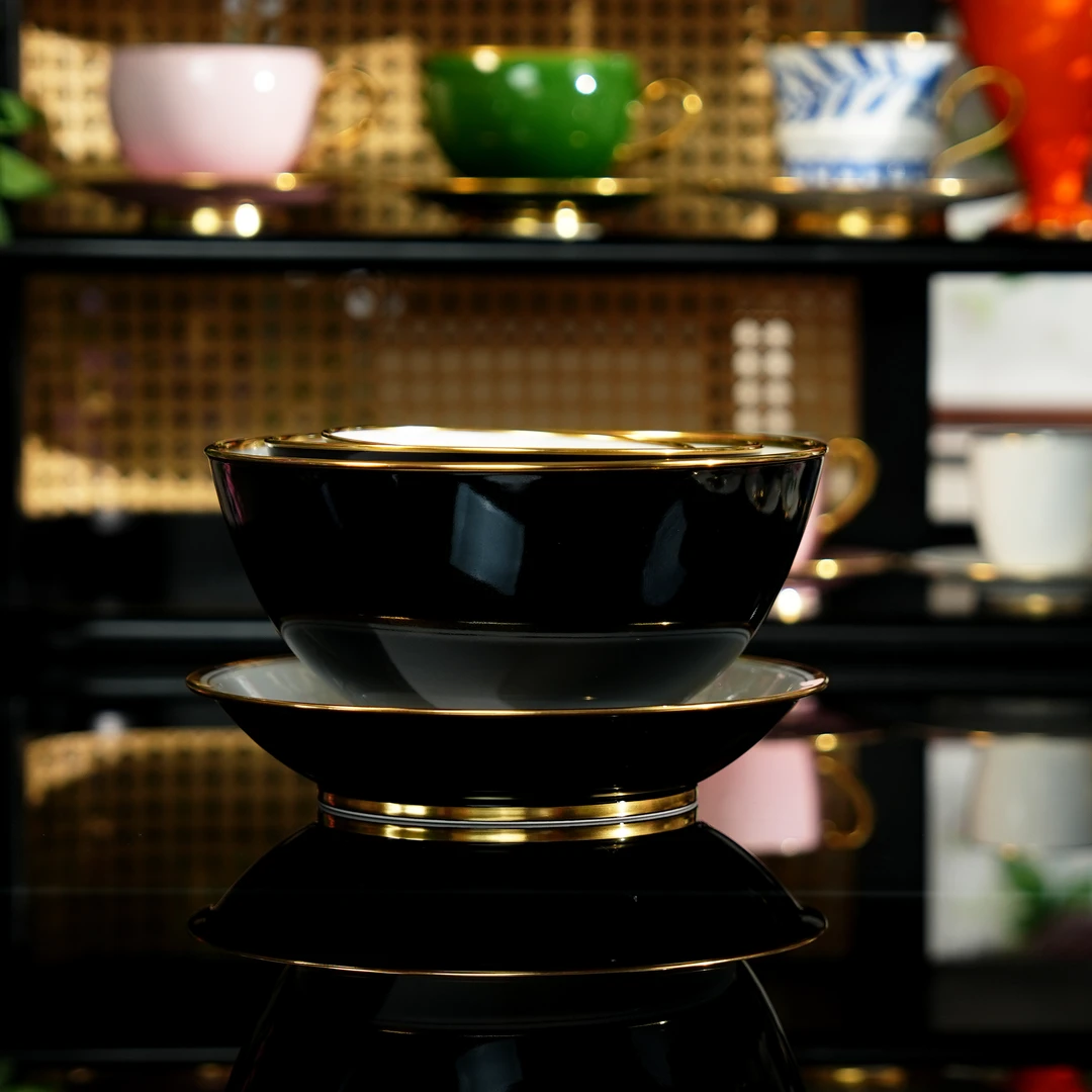 迪夫人高白泥乌金釉手工（澜心墨金）餐具