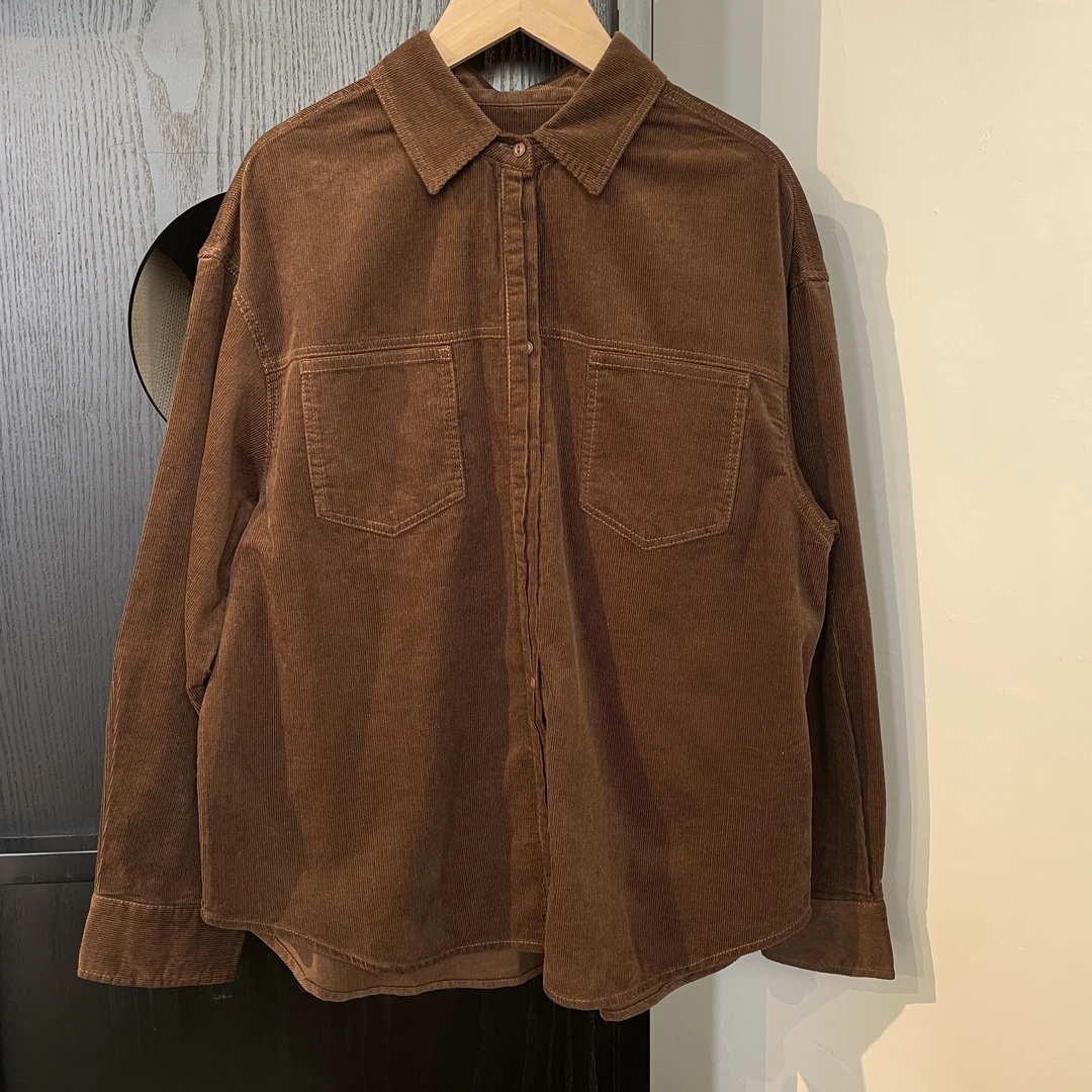 法式浪漫·复古时髦简约大地色系灯芯绒磨毛百搭宽松设计感衬衫