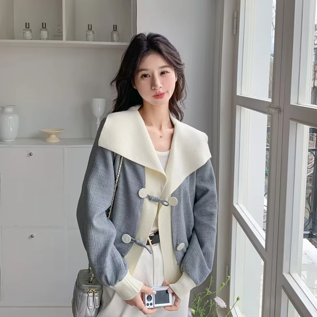 春季新款百搭气质翻领外套时尚小个子小香风宽松韩系领短款上衣