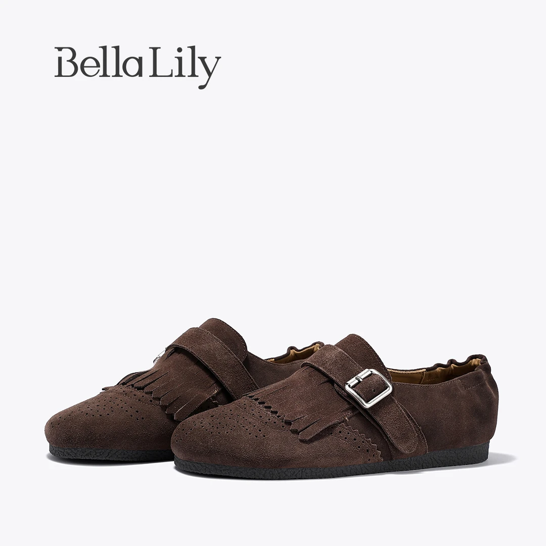 BellaLily2025秋季摩登腔调平底单鞋复古英伦风乐福鞋一脚蹬女鞋