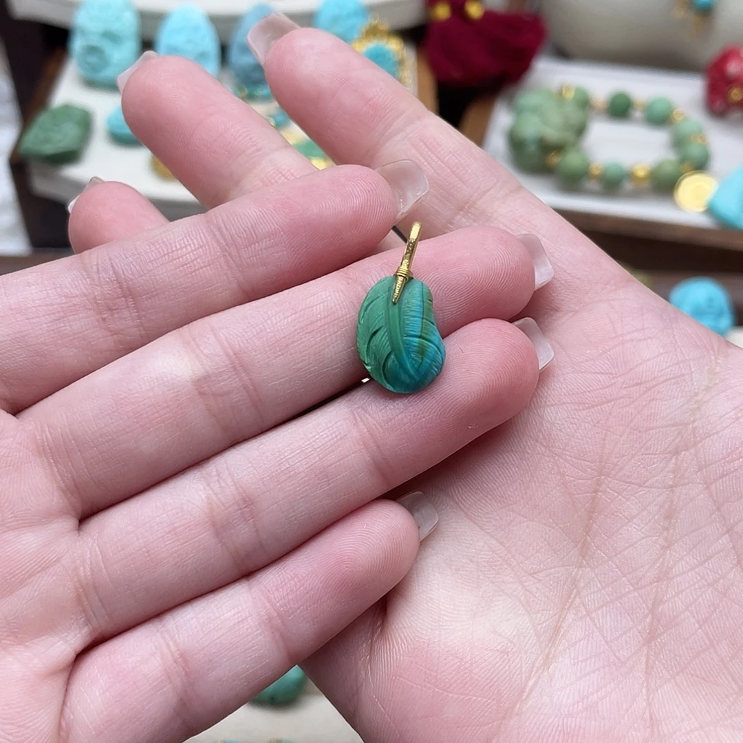 绿松石18K金镶嵌设计羽毛