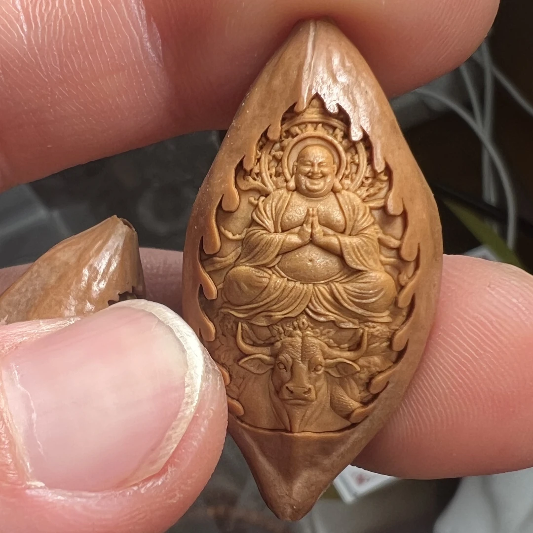 橄榄核散籽龙财神弥勒四大天王等题材橄榄核单籽雕刻吊坠