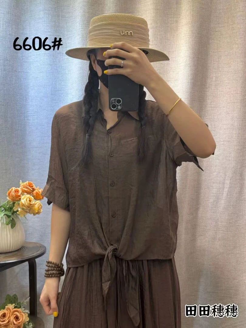 七分袖系带简约通勤薄款常规衬衫中式连体宽松连衣裙