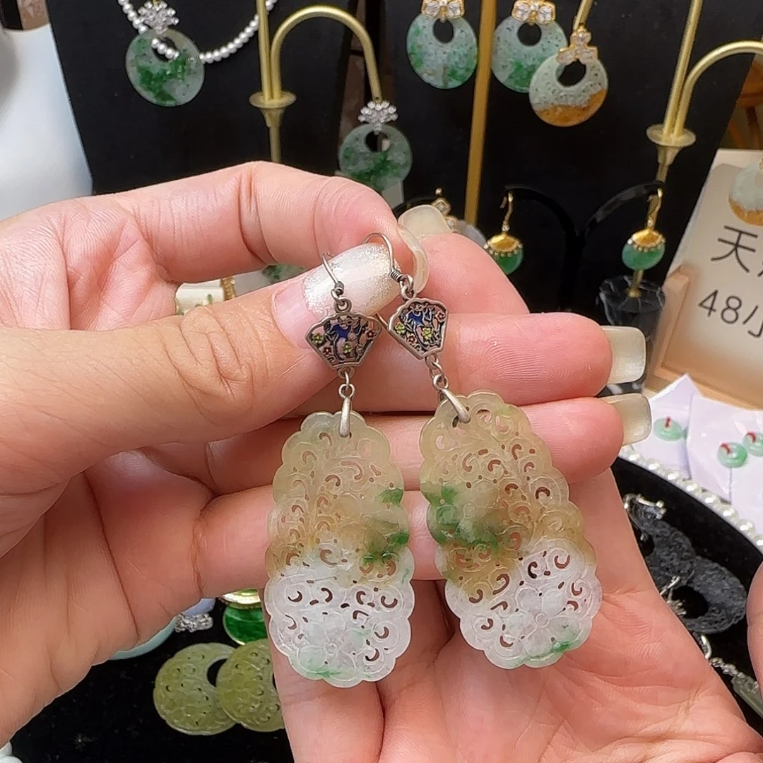 翡翠银S925镶嵌耳饰