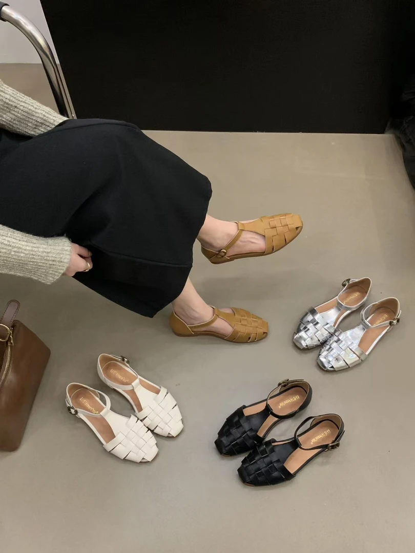 YLC 200-9 春夏季新款女鞋女鞋简约舒适镂空低跟包头凉鞋罗马鞋