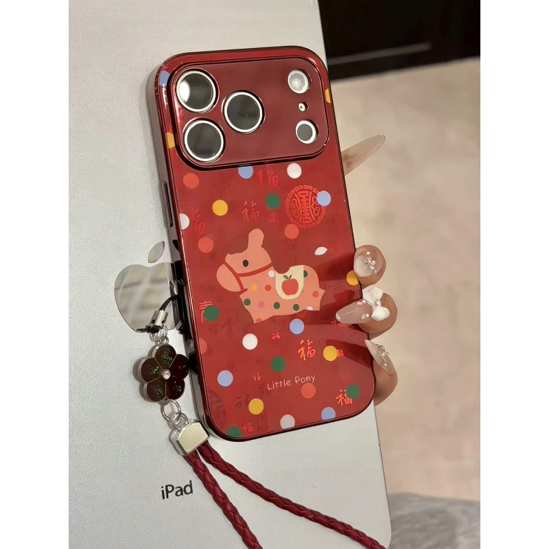 圆点小马适用苹果17pro手机壳16pm电镀百福防摔华为p80荣耀小米女