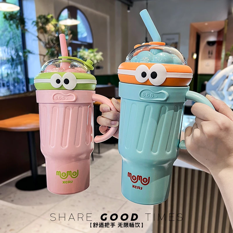 小茶日记网红学生高颜值大容量保温杯男女生创意吸管不锈钢水杯LB