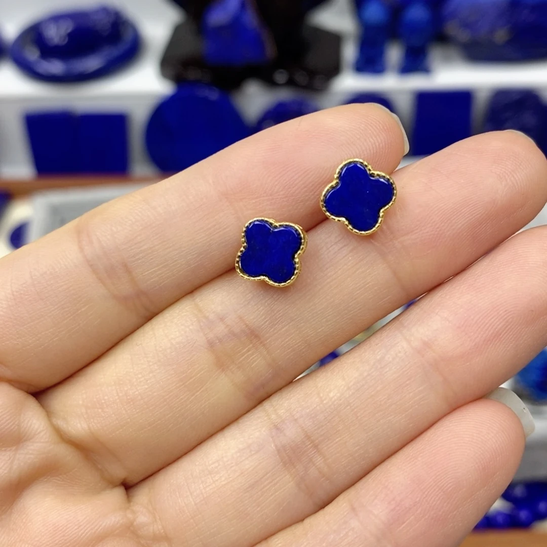 青金石耳饰银S925镀金镶嵌