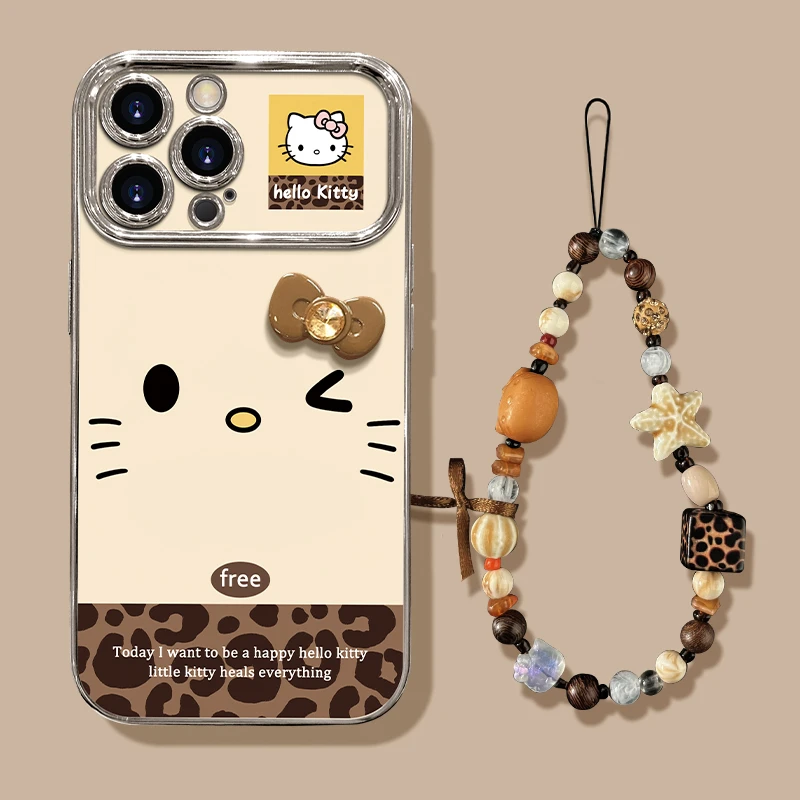 适用于苹果17华为/OPPO/vivo豹纹眨眼KT猫手机壳硅胶防摔网红可爱