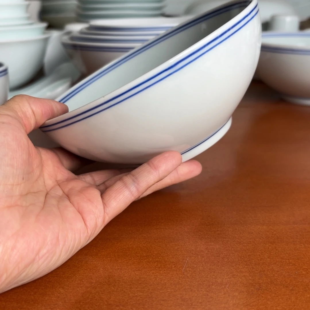 碗6英寸蓝线广口碗手工