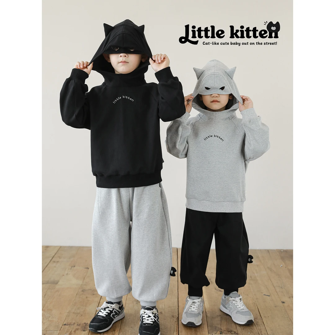 幼悠男童秋装猫咪连帽运动套装潮酷痞帅童装可爱儿童衣服N6193