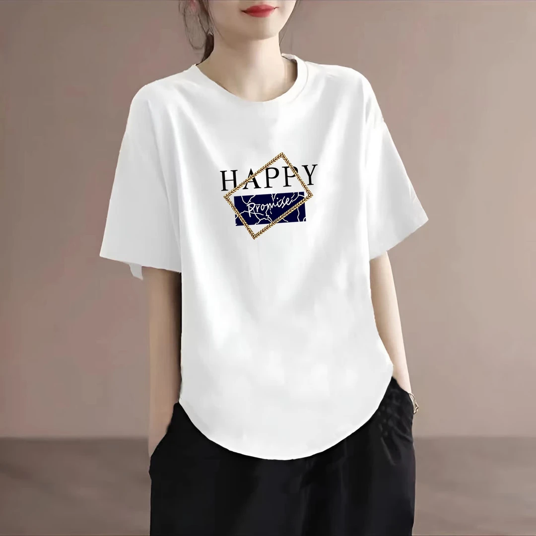100%纯棉短袖T恤女夏季新款大码宽松显瘦洋气减龄百搭半袖上衣服
