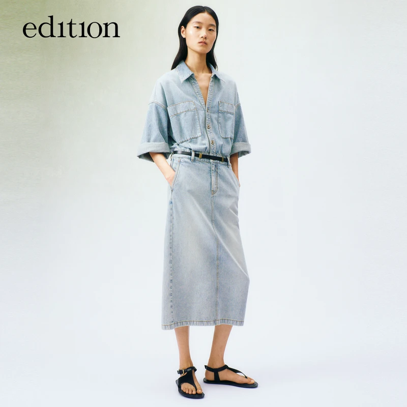 【商场同款】edition夏新款丝棉工装牛仔连衣裙#EBD2DRS061