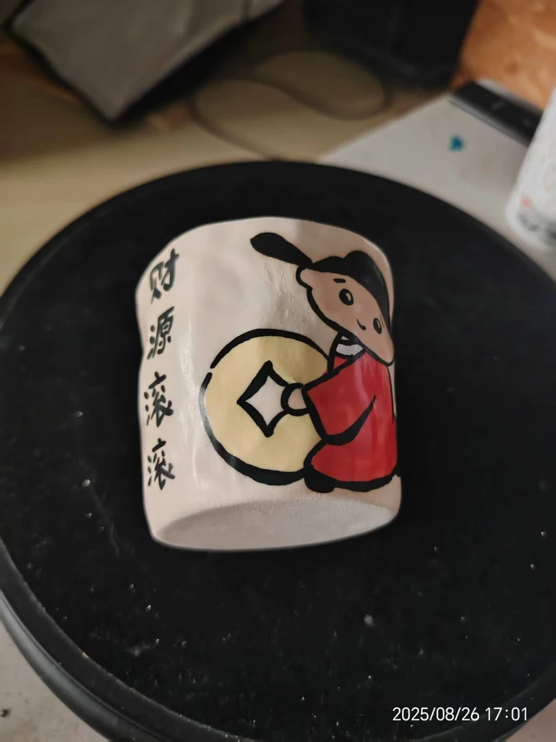碰瓷集市-手工手绘财源滚滚手捏杯