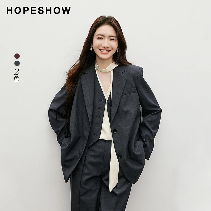 红袖春季2025新款女装休闲通勤单排扣翻领一手长西装90125052201