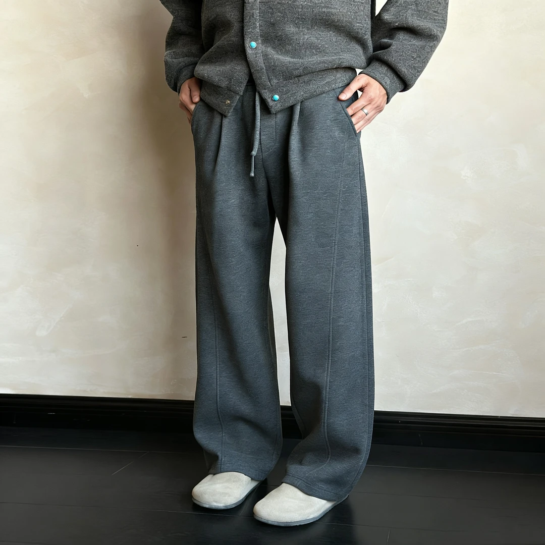 WESSK磨毛加厚空气层解构直筒显瘦卫裤秋冬加绒百搭情侣休闲长裤