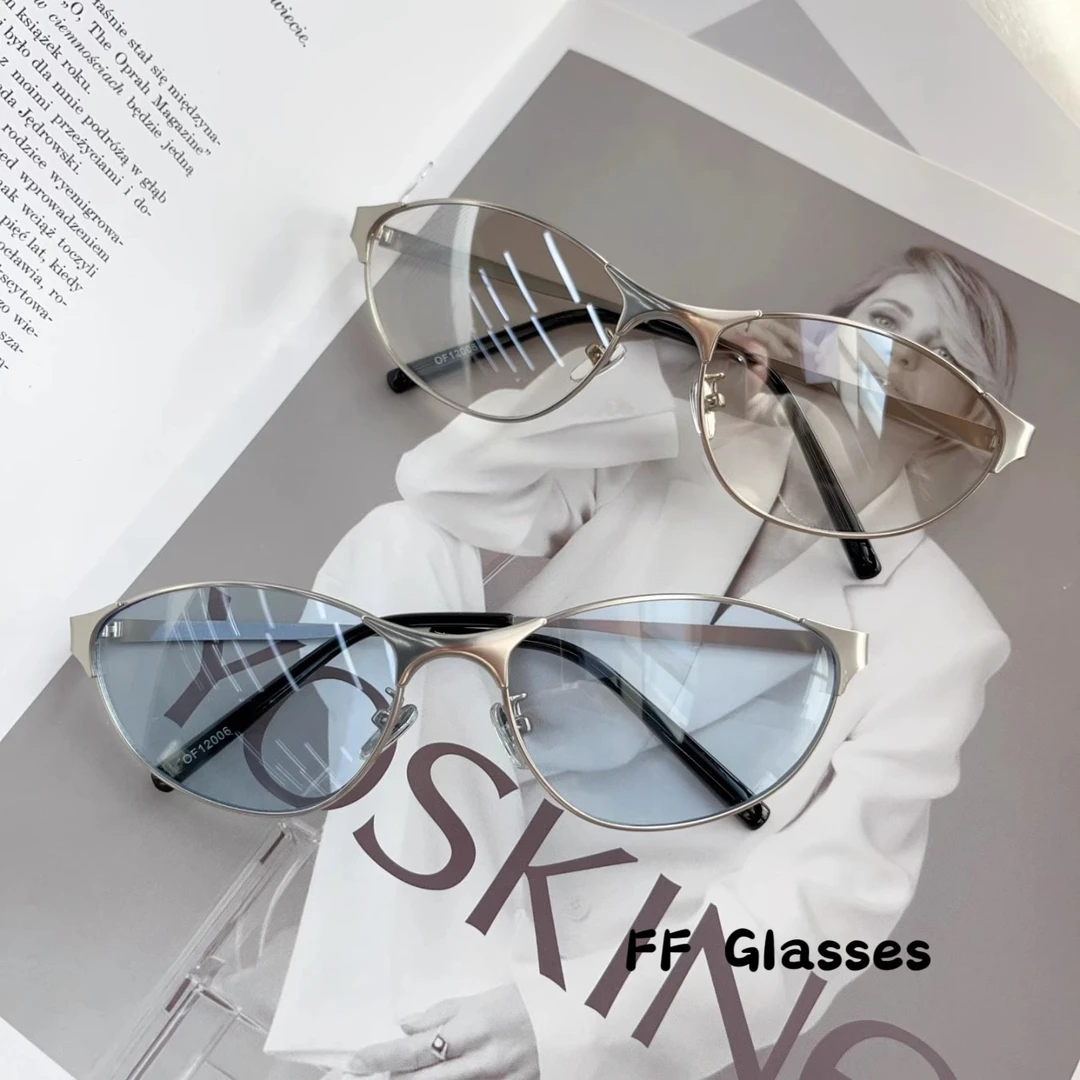 美式复古猫眼蓝色墨镜女Y2k时尚辣妹凹造型街拍防紫外线太阳镜男