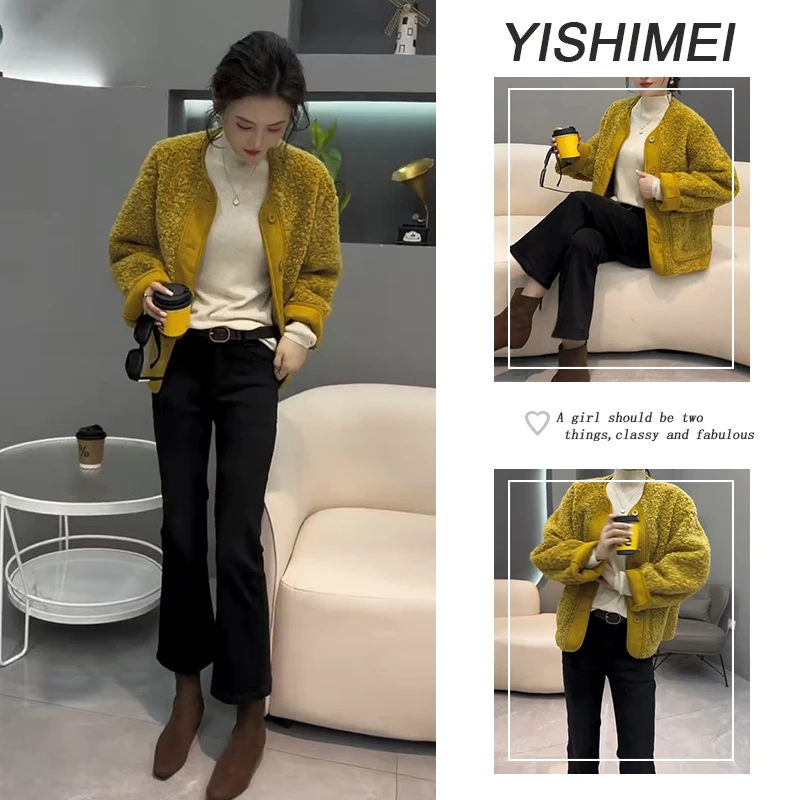 秋冬时尚穿搭2025年新款韩系百搭气质圆领外套高腰牛仔裤两件套装