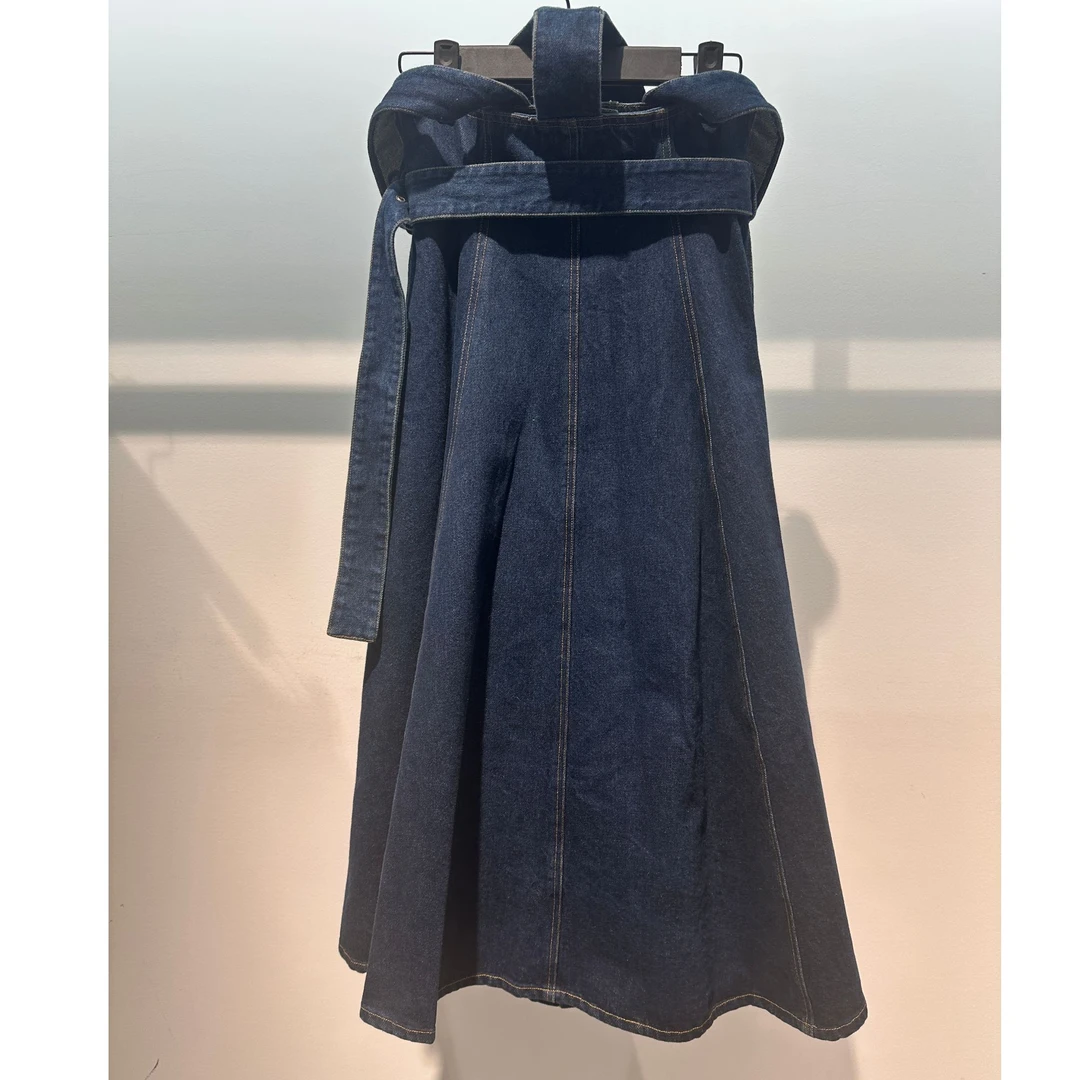 重工背带牛仔裙长款半身裙0001