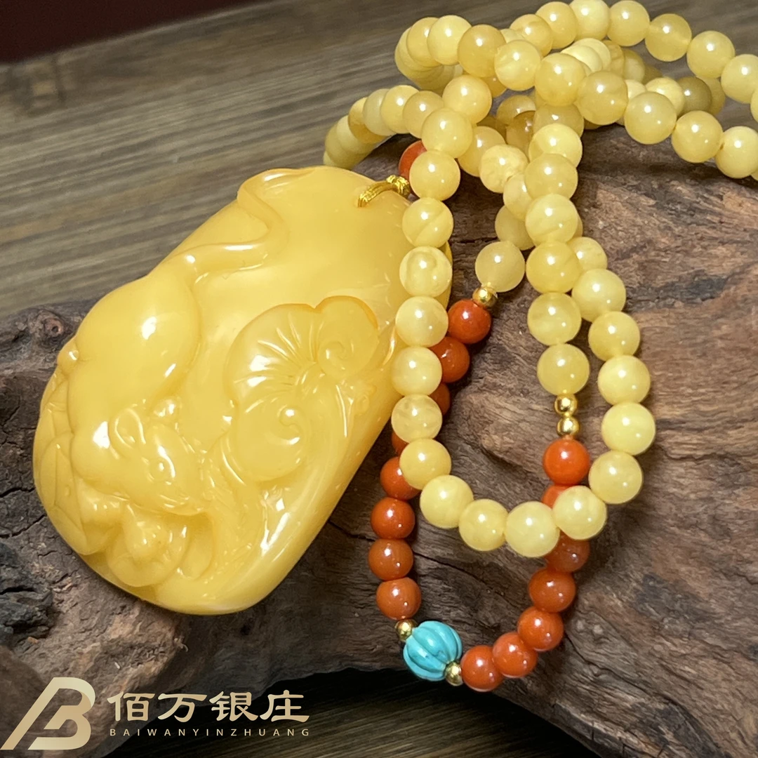 【佰万银庄】天然蜜蜡袋袋鼠钱坠链项链厚装大气精美新中式优雅气质