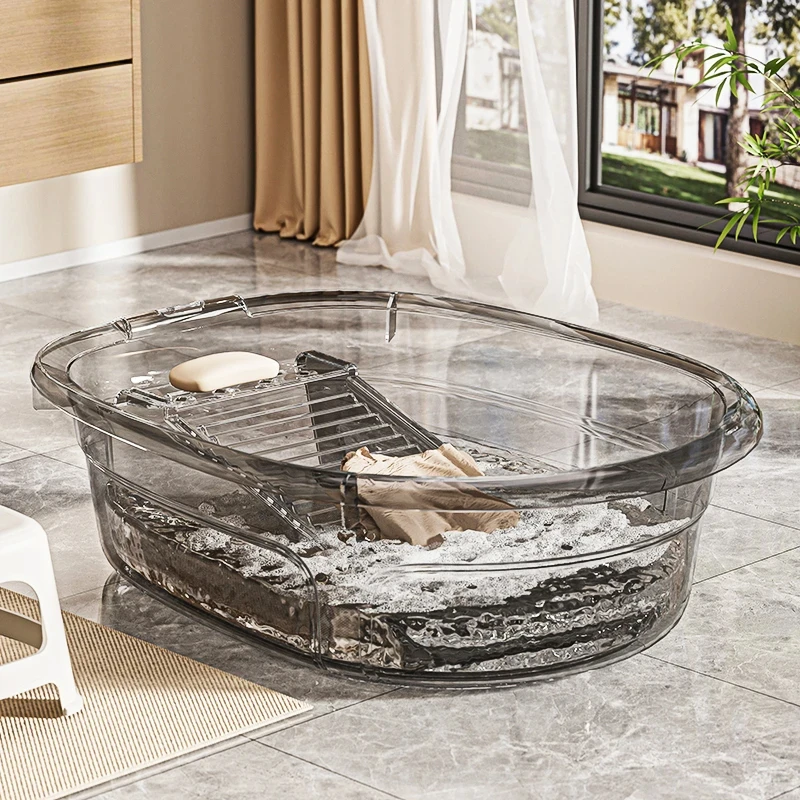 洗衣盆带搓衣板加厚一体式家用大号透明塑料盆多功能洗衣桶洗衣服