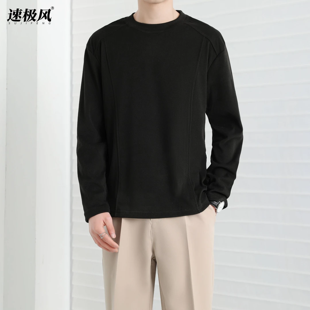 速极风加绒加厚重磅解构线条德绒打底衫长袖男士秋冬保暖内搭卫衣