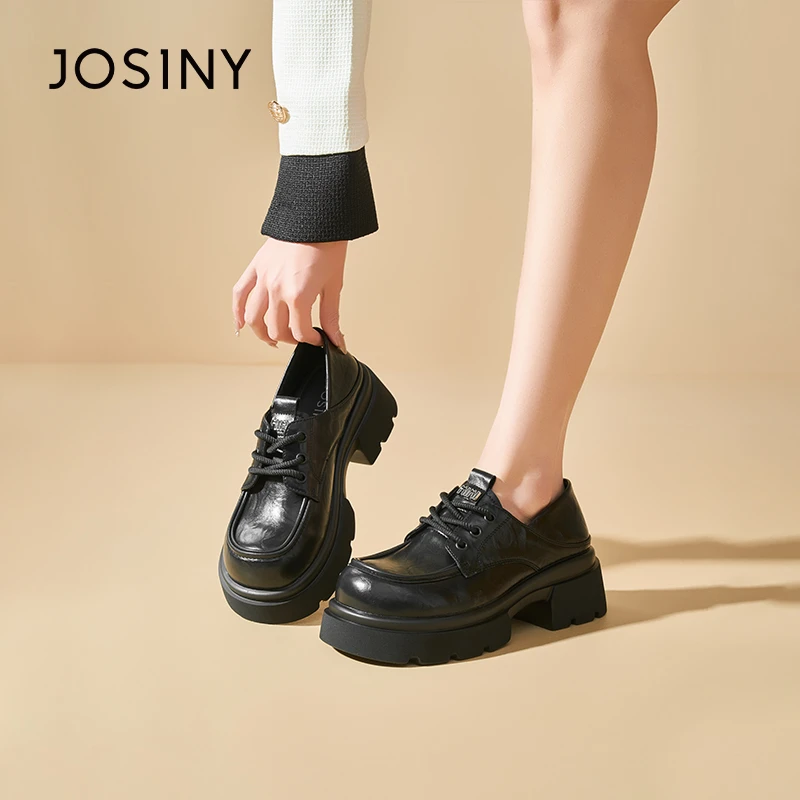 卓诗尼厚底粗跟方头系带小皮鞋2025春季新款法式英伦风JK制服鞋