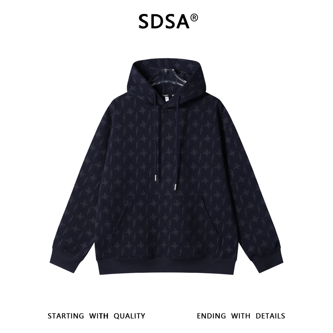 SDSA男士秋冬新款痞帅男装潮牌撞色抽绳连帽卫衣时尚休闲套头上衣