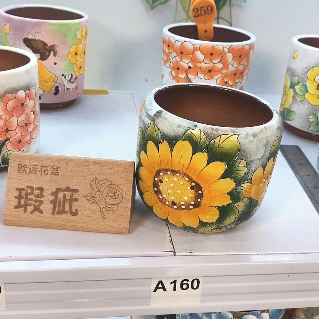 紫砂花盆红陶手绘花盆