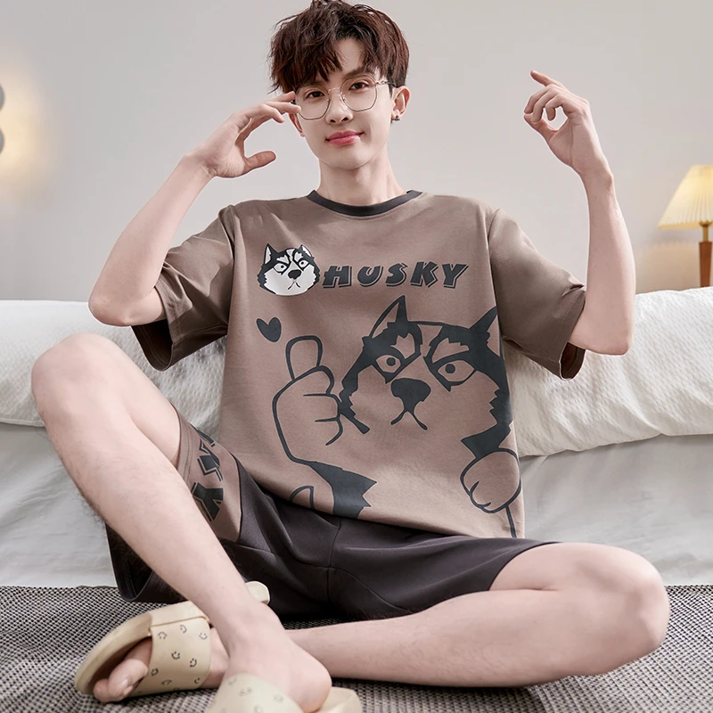 男士睡衣夏季纯棉短袖青少年学生男孩中大童2025年新款家居服套装