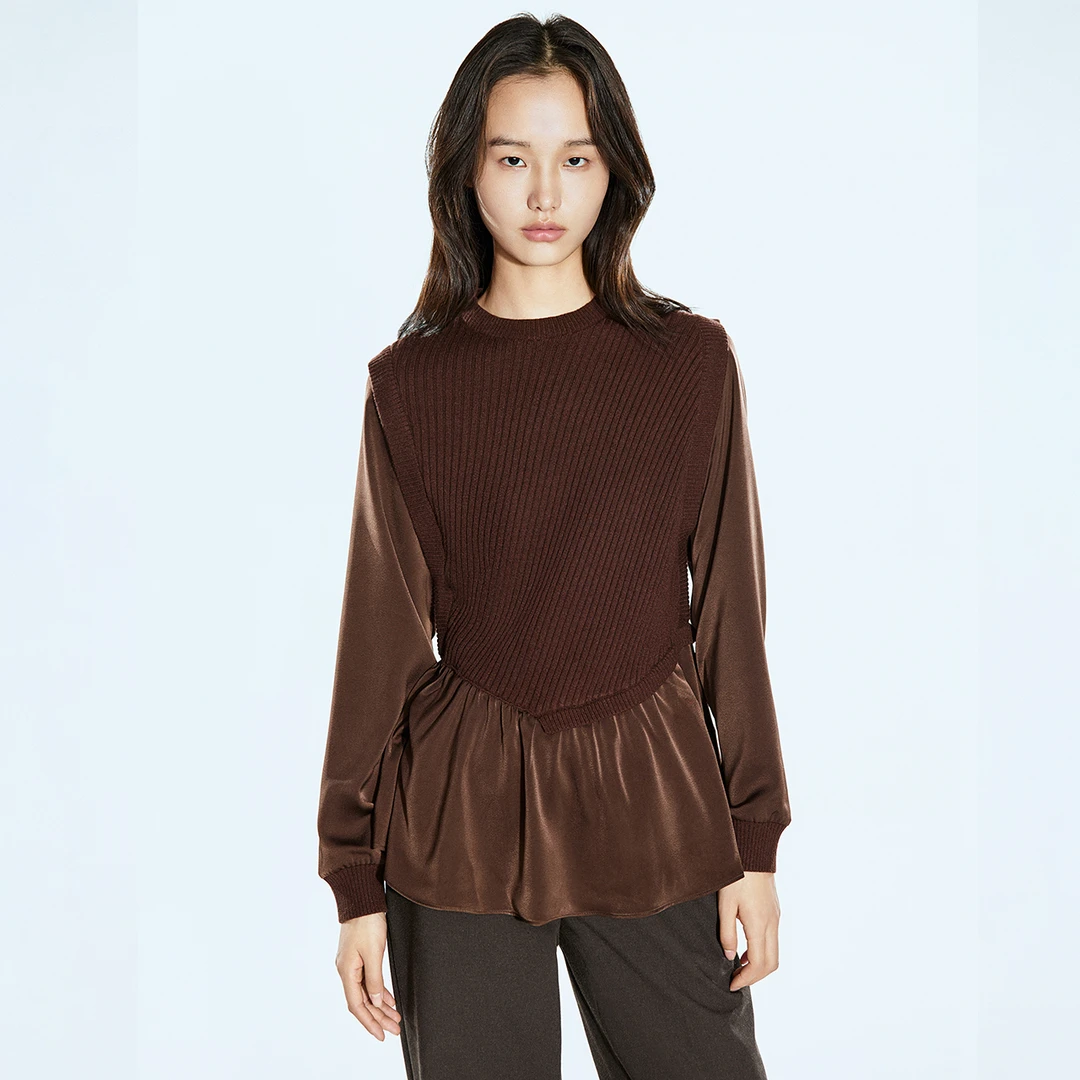 COVERINS2025春季拼接时尚百搭休闲套头毛针织衫CC65106020