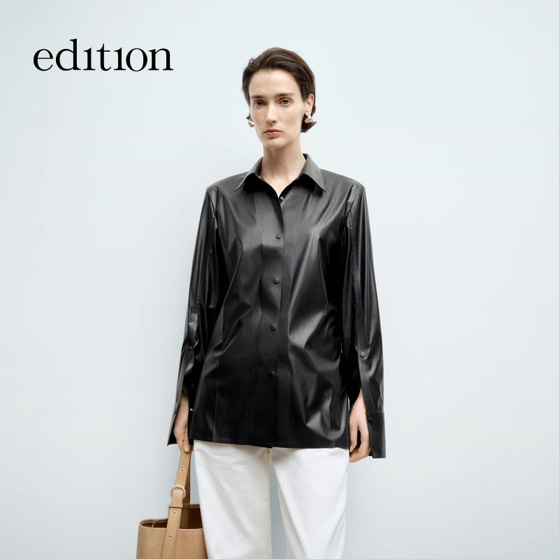 【商场同款】edition2025春季新款黑色PU皮衣衬衫#EBE1SHT006