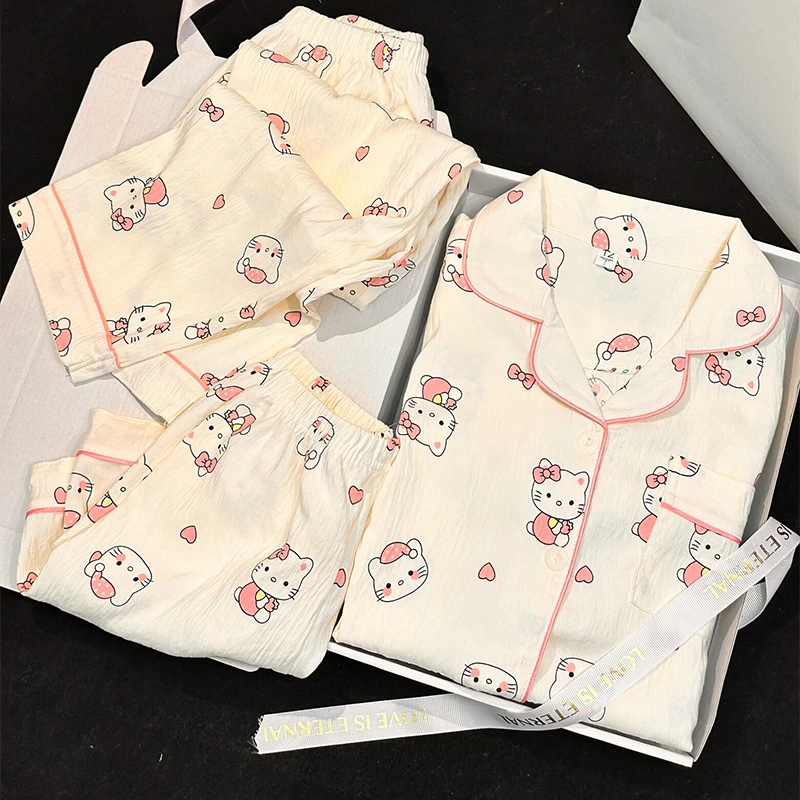 三件套睡衣女童夏季薄款云朵棉儿童夏天6-12岁家居服夏天短袖女孩