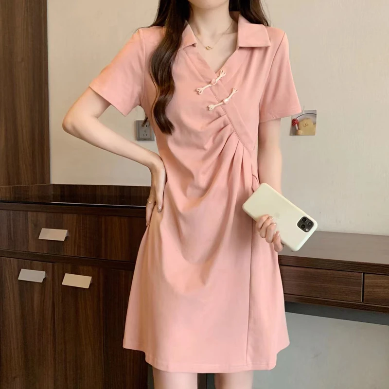 大码胖mm国风连衣裙女2025夏季纯欲风半开领辣妹修身显瘦裙子