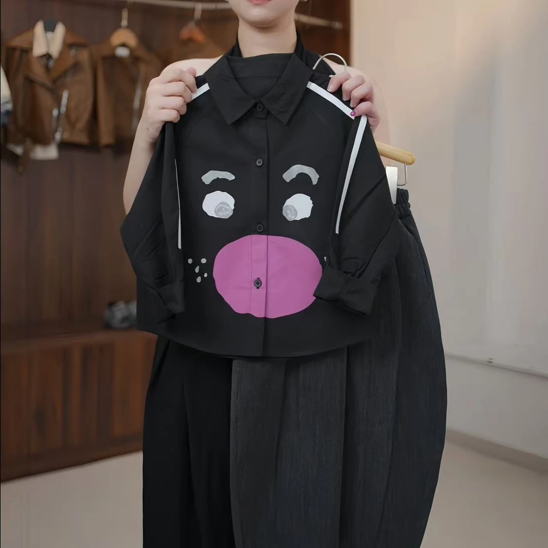 【鸭梨童品】新款韩版男童气质卡通印花小众衬衫yL10902