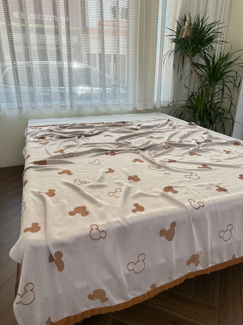 咖色米奇夏季冰凉双层单人竹纤维成人盖毯冷感毯精梳多功能睡毯