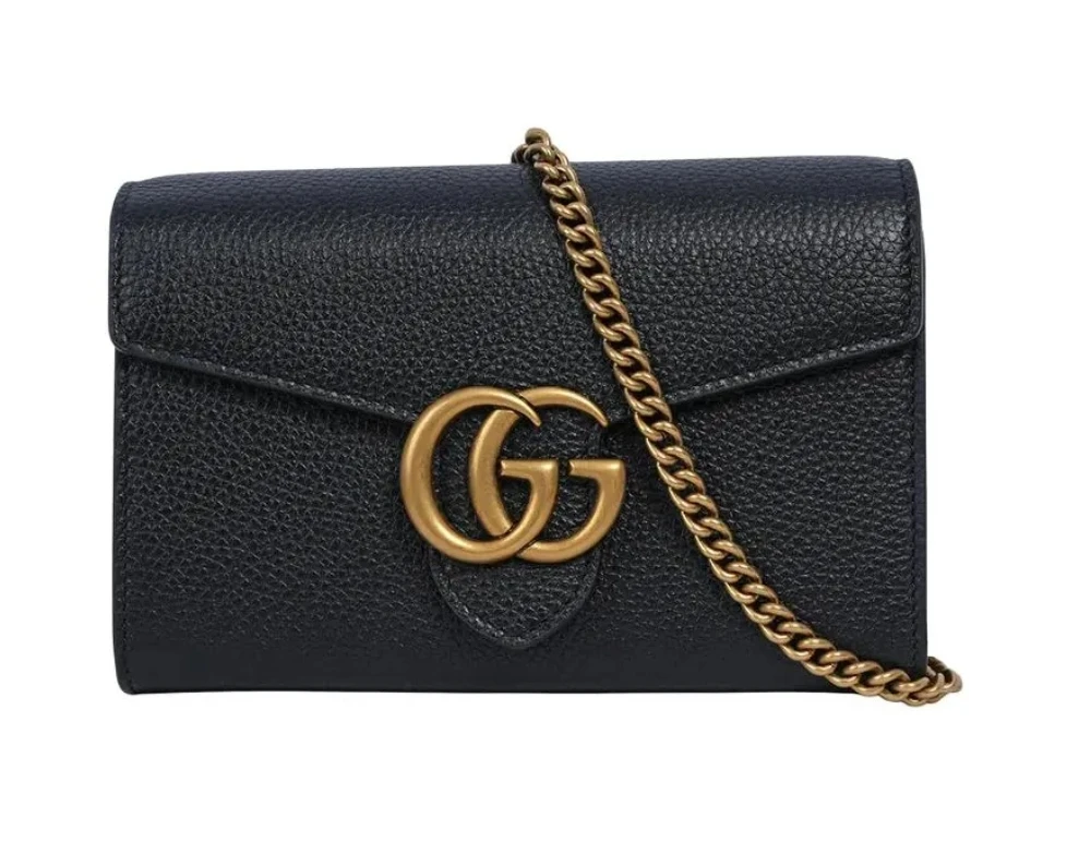 95新 GUCCI/古驰 黑色荔枝纹woc信封包