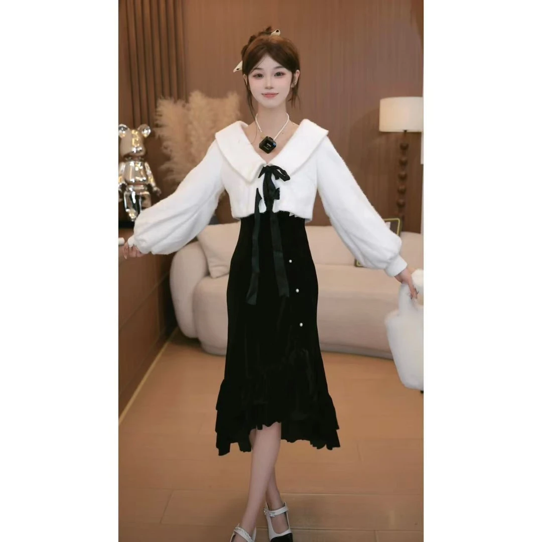 2025新款早秋轻熟小众减龄法式连衣裙上衣茶系高级感穿搭两件套