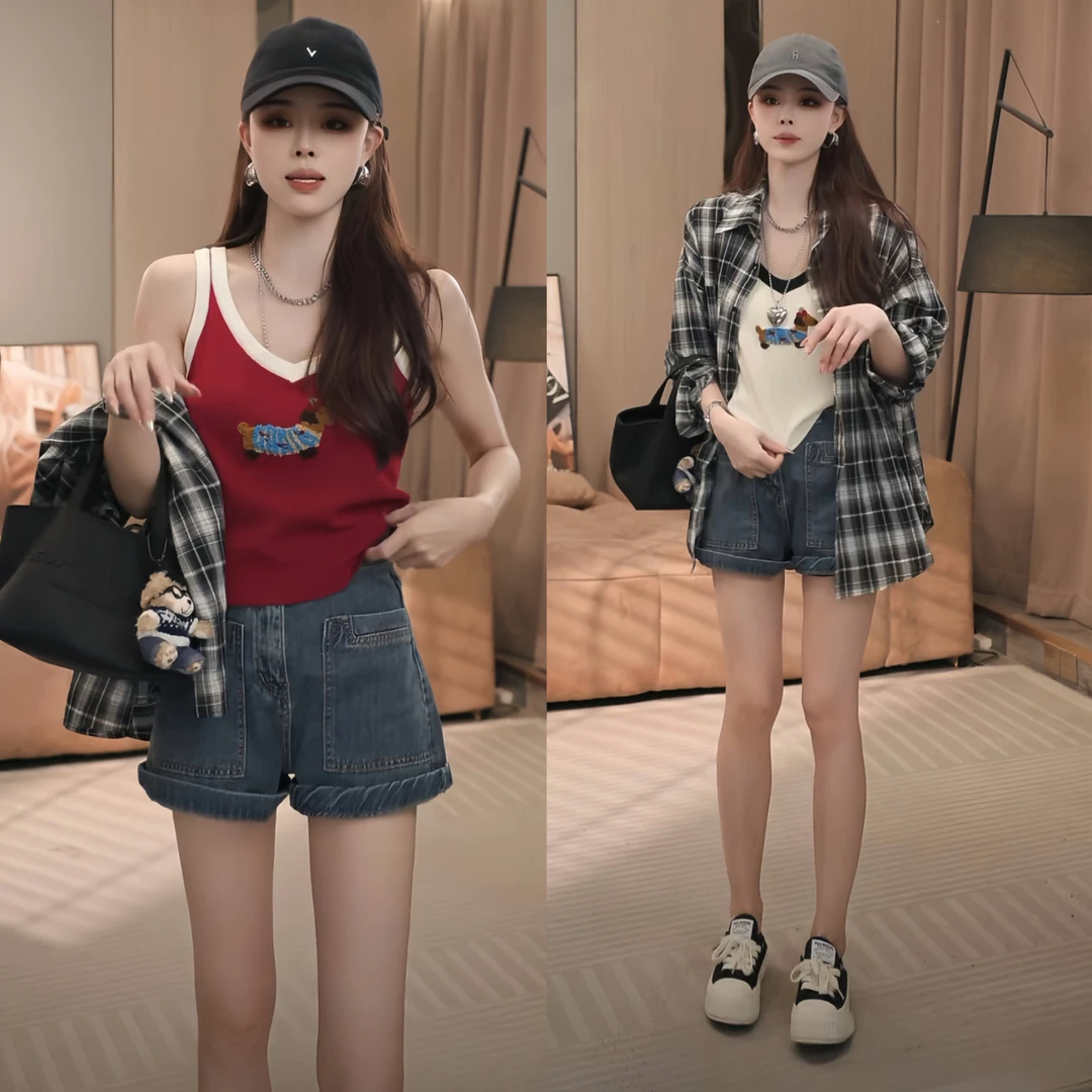 Polo领格子衬衫外套衬衣女款2025新款爆款夏季宽松chic韩系上衣女