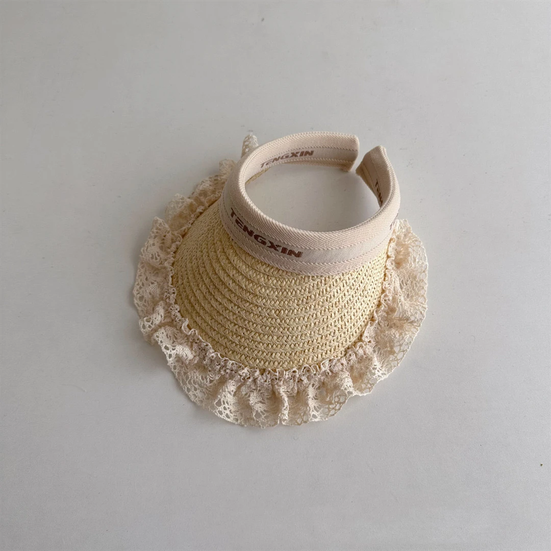 【小小鹿专属】韩国空顶蕾丝遮阳帽子儿童夏防晒沙滩公主草编太阳帽